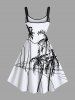 Robe Pin-Up Imprimée Grande Taille Bloc de Couleur Arbre de Noix de Coco - Blanc 6X