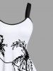 Robe Pin-Up Imprimée Grande Taille Bloc de Couleur Arbre de Noix de Coco - Blanc 6X