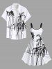 Robe Pin-Up Imprimée Grande Taille Bloc de Couleur Arbre de Noix de Coco - Blanc 6X