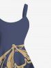 Robe Parapluie Ligne A Cocotier et Soleil Imprimés de Plage de Grande Taille - Bleu profond 6X