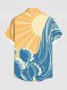 Plus Size Sea Wave Sun Bubble Printd Hawaii Button Pocket Shirt For Men -  