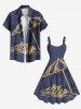 Robe Parapluie Ligne A Cocotier et Soleil Imprimés de Plage de Grande Taille - Bleu profond 6X