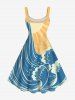 Robe Ligne A Vague D'Océan et Soleil Imprimés de Grande Taille - Jaune 6X