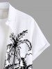 Chemise Grande Taille Imprimé Arbre Noix de Coco Peint à la Main à Deux Tons - Blanc S