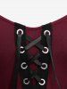 Robe grande taille style Renaissance médiévale à œillets, lacets, manches cloche, ceinture à boucle - Rouge foncé L | US 12