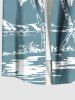 Plus Size Coconut Tree Sea Mountain Two Tone Print Hawaii Button Pocket Shirt For Men -  