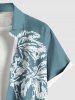 Plus Size Coconut Tree Sea Mountain Two Tone Print Hawaii Button Pocket Shirt For Men -  