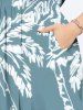 Plus Size Coconut Tree Sea Mountain Two Tone Print Hawaii Split Pocket A Line Midi Dress -  