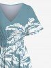 Plus Size Coconut Tree Sea Mountain Two Tone Print Hawaii Split Pocket A Line Midi Dress -  