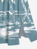 Plus Size Coconut Tree Sea Mountain Two Tone Print Hawaii Split Pocket A Line Midi Dress -  