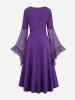 Plus Size Medieval Renaissance Grommets Lace Up Mesh Bell Sleeves Buckle Belt Dress -  