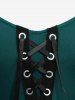 Plus Size Grommets Lace Up Mesh Bell Sleeves Buckle Belt Dress -  