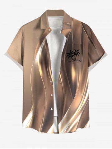 Plus Size Coconut Tree Light Beam Glitter 3D Print Buttons Pocket Hawaii Shirt For Men