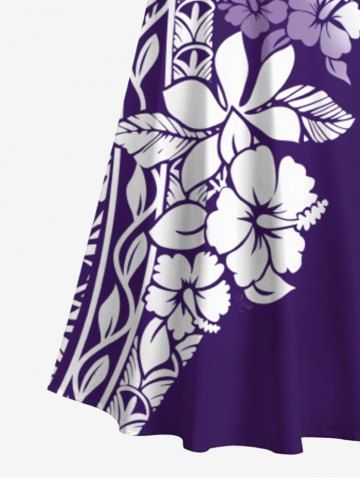 Plus Size Tropical Leaf Hibiscus Flower Print Cold Shoulder Crisscross Hawaii Maxi Dress