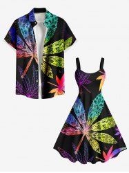 Colorful Maple Floral Pattern Print Plus Size Matching Hawaii Beach Outfit For Couples -  
