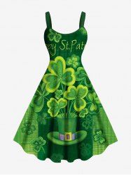 Plus Size St. Patrick's Day Hat Clover Leaf Print Tank Dress -  