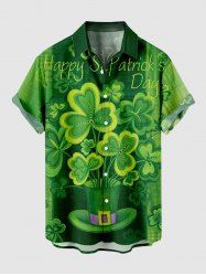 Plus Size St. Patrick's Day Hat Clover Leaf Print Buttons Pocket Shirt For Men -  