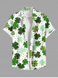 Plus Size Plaid Four Leaf Clover Pin Dot Print St. Patrick's Day Hawaii Button Pocket Shirt For Men -  