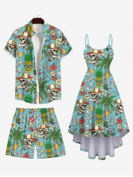 Skull Coconut Tree Juice Pineapple Floral Currency Print Plus Size Matching Hawaii Beach Outfit For Couples -  