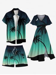 Short de Plage Transparent Ombré Imprimé Cocotier et Galaxie Grande Taille pour Couple - Vert profond 