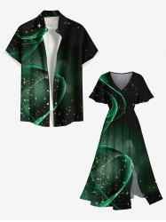 Tenue de Plage Métallisée Motif Etoiles Brillantes avec Ruban Grande-Taille pour Couples - Noir 