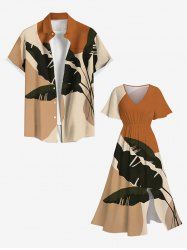 Tropical Leaf Colorblock Print Plus Size Matching Hawaii Beach Outfit For Couples -  