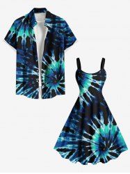 Spiral Tie Dye Print Plus Size Matching Hawaii Beach Outfit For Couples -  
