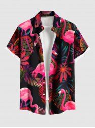 Chemise Imprimé Flamant et Feuille Tropicale à Boutons Grande Taille avec Poche pour Homme - Rose clair 4XL