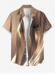 Plus Size Coconut Tree Light Beam Glitter 3D Print Buttons Pocket Hawaii Shirt For Men -  