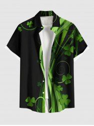 Chemise à boutons pour homme, grande taille, imprimé trèfle et feuilles, style hawaïen, pour la Saint-Patrick. - Noir M