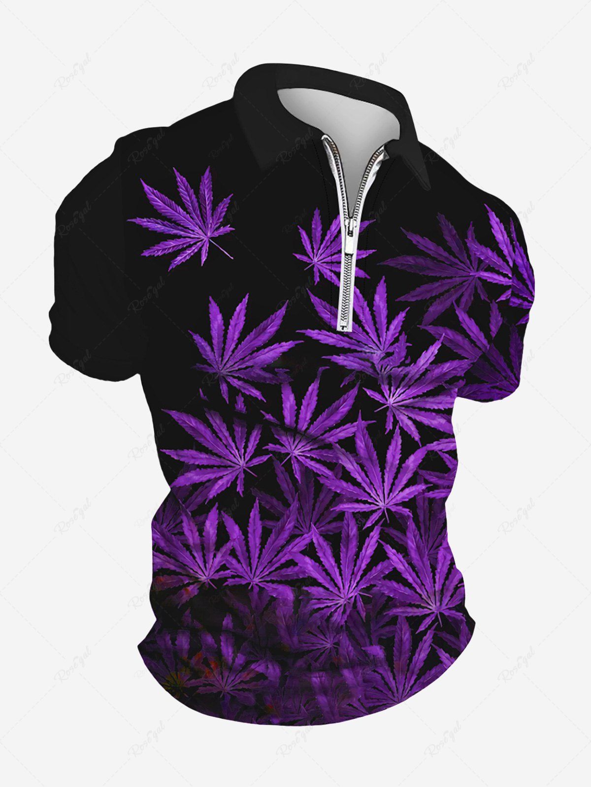 Latest Plus Size Maple Leaf Print Zipper Hawaii Polo Shirt For Men  