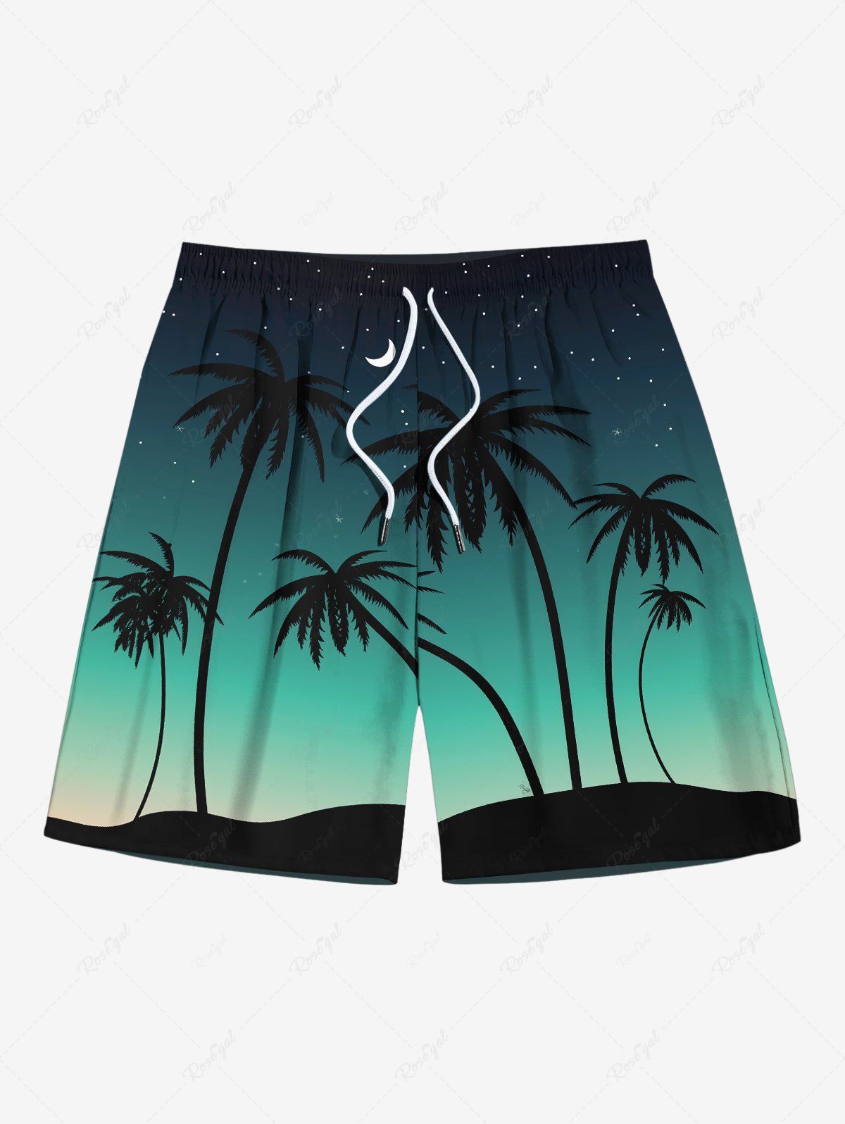 Cheap Plus Size Coconut Tree Beach Ombre Galaxy Print Hawaii Drawstring Beach Shorts For Men  