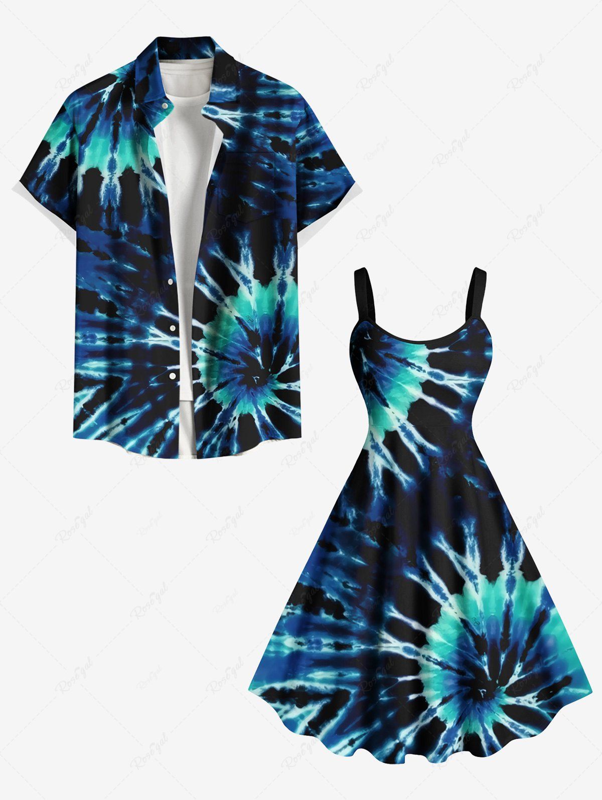 Best Spiral Tie Dye Print Plus Size Matching Hawaii Beach Outfit For Couples  