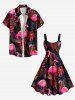 Robe Débardeur Hawaïen Flamant et Feuille Tropicale Imprimés de Grande Taille - Rose clair M