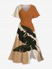 Tropical Leaf Colorblock Print Plus Size Matching Hawaii Beach Outfit For Couples -  