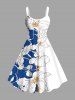 Tropical Leaf Flowers Colorblock Print Plus Size Matching Hawaii Beach Outfit For Couples - Bleu 