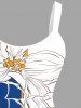 Tropical Leaf Flowers Colorblock Print Plus Size Matching Hawaii Beach Outfit For Couples - Bleu 