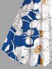 Tropical Leaf Flowers Colorblock Print Plus Size Matching Hawaii Beach Outfit For Couples - Bleu 