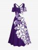 Maxi Robe D'Entraînement Croisée Fleur Feuille Tropicale Imprimée à Epaule Dénudée de Grande Taille - Pourpre  6X