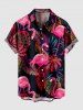 Chemise Imprimé Flamant et Feuille Tropicale à Boutons Grande Taille avec Poche pour Homme - Rose clair 4XL