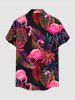 Chemise Imprimé Flamant et Feuille Tropicale à Boutons Grande Taille avec Poche pour Homme - Rose clair 4XL