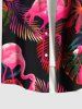 Chemise Imprimé Flamant et Feuille Tropicale à Boutons Grande Taille avec Poche pour Homme - Rose clair 4XL