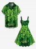 Plus Size St. Patrick's Day Hat Clover Leaf Print Tank Dress -  