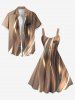 Chemise 3D Arbre Noix de Coco Brillant Imprimé Grande Taille avec Poche à Paillettes - café XL