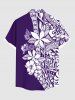 Chemise Décontractée Fleur Feuille D'Hibiscus et Feuille Tropicale Imprimées de Grande Taille avec Poche - Pourpre  4XL