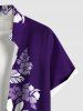 Chemise Décontractée Fleur Feuille D'Hibiscus et Feuille Tropicale Imprimées de Grande Taille avec Poche - Pourpre  4XL
