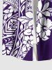 Chemise Décontractée Fleur Feuille D'Hibiscus et Feuille Tropicale Imprimées de Grande Taille avec Poche - Pourpre  4XL