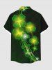 Plus Size St. Patrick's Day Clover Leaf Glitter 3D Print Buttons Pocket Shirt For Men -  