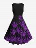 Robe Vintage Trapèze Imprimé Feuilles D'érable Grande Taille - Noir 6X