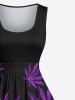 Robe Vintage Trapèze Imprimé Feuilles D'érable Grande Taille - Noir 6X